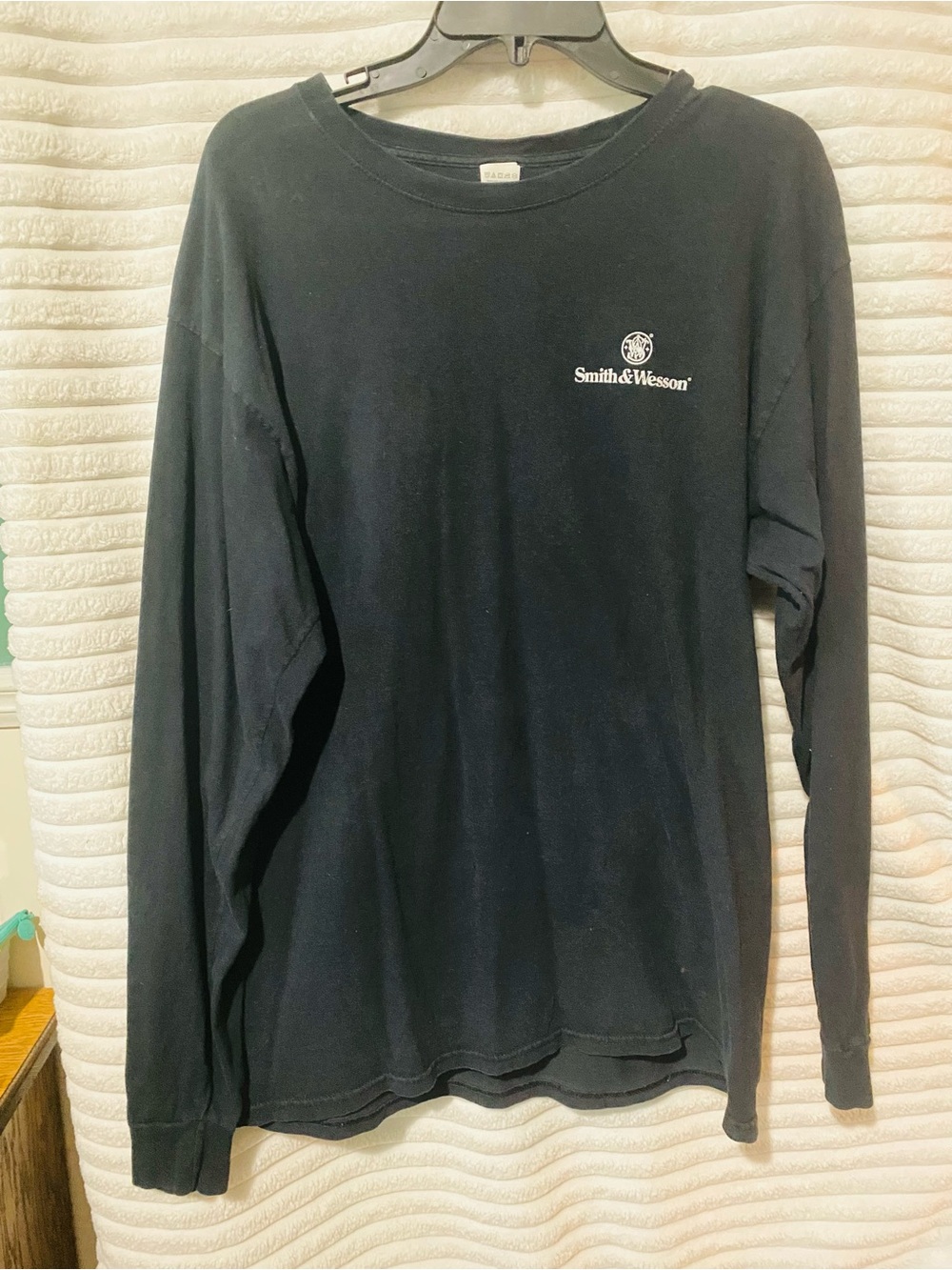 Fruit of the Loom Black Long Sleeve Tee with Small White Smith & Wesson Logo
